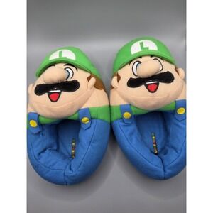 Super Mario Luigi Plush Slippers Kids Size 11-12 Nintendo Character House Shoes